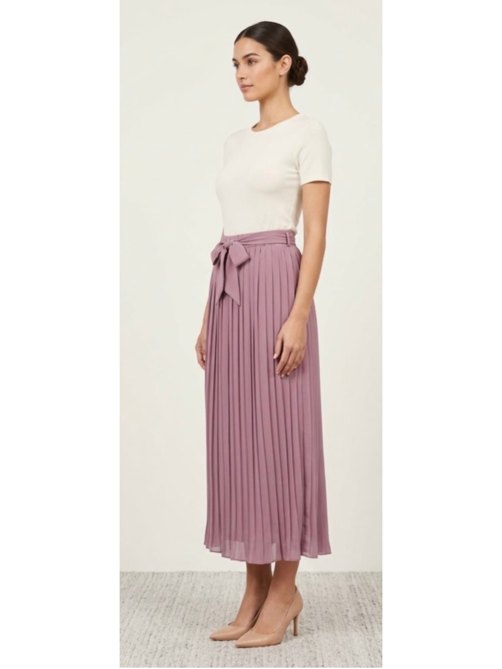 Joie Pleated Midi Skirt Purple Dust Mauve Tie Waist Chiffon Flowy Chic Med EUC